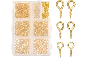 AOZUO 400 sztuk śrub z oczkami w 3 rozmiarach, małe wkręcane oczka z pudełkiem do przechowywania, metalowe z oczkiem, małe haczyki do małych śrub, wkrętów oczkowych, oczek, do biżuterii,