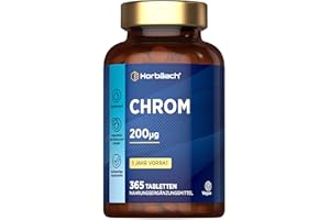 ‎HORBÄACH Chrom Tabletten aus Chromium Picolinate 200 mcg | 1 Jahr Vorrat - 365 Vegan Tabletten | Hochdosiert Chrom Picolinat | ohne unnötige Zusätze | Horbaach