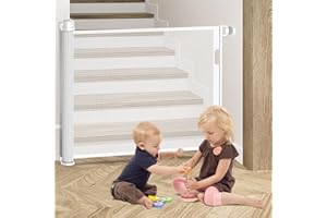 Kidsbuddy Treppenschutzgitter Ausziehbar,0-150cm,Einhändig Bedienbar,Türschutzgitter Absperrgitter für Babys und Hunde,Haustiere Kinder schutzgitter für Treppen/Türen/Innen& Außen,Weiß