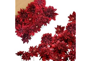 OrgMemory Fiori Artificiali, Dahlia Real Looking, Fiori Rosa Antico, Rose Finte Schiuma, Fiori per Decorazioni, Fiori Finti per Matrimonio (Dahlie Borgogna)