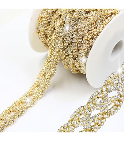 Ruban De Strass En Cristal Doré - Rouleau De 91.4 Cm, Largeur 3 Cm, Pour Décoration Mariage, Vêtements, DIY - 8