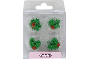Culpitt Sugar Cake Decorations Holly and Berries (Pack of 2, Total 24 Decorations)