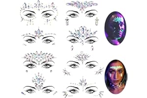 Lucktao 8 Sets of Glow-in-the-Dark Gemstones for Face, Luminous Temporary Tattoo Stickers, Acrylic Crystal Glitter Stickers, Waterproof Face Jewellery, Rainbow, Tears, Rhinestones for Party