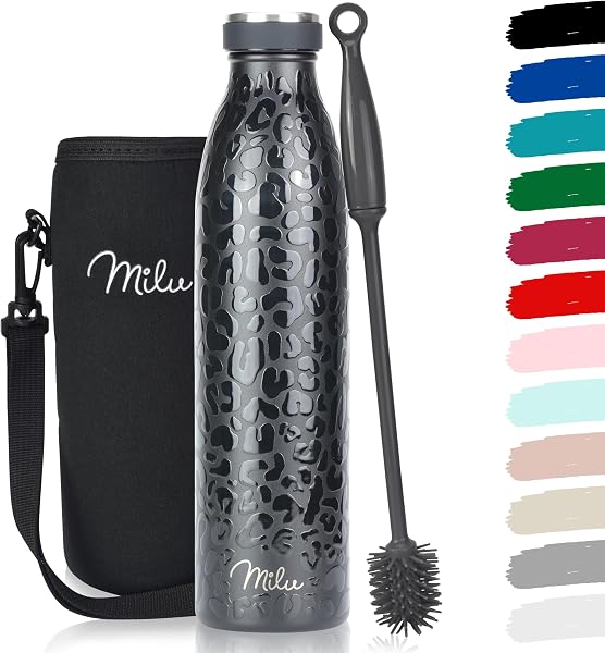 Milu Stainless Steel Drinking Bottle 750 ml - Insulated Thermo Flask for Water - Leak Proof, Insulated and Double Walled, Carbonated (Black Leopard, 750ml) - 1