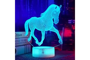 ‎OKIYID OkiyiD Pferd Geschenke für Mädchen, Pferd 3D Illusion Lampe Pferd Nachtlicht mit Fernbedienung + Touch 16 Farbwechsel + Timer Schreibtischlampen für Mädchen Zimmerdekor (Pferd 2)