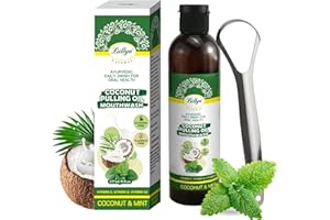 Liillya Bain de Bouche Naturel à l’Huile de Coco Bio & Menthe Poivrée, 6 Huiles Essentielles, 3 Vitamines, Réduit la Mauvaise Haleine, Haleine Fraîche, Soin des Gencives, Sans Alcool ni Fluor, 237 ml