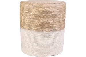 HOME DECO FACTORY HD6570 Puff Blue Lagoon Beige, poliéster Madera – contrachapado Textil – Junco, Arena y Azul, 35.00 x 35.00 x 41.00 cm, 35P x 35An x 41Al cm