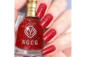 KAYZON Glitter Red Nail Polish, Quick Drying Nail Varnish, Christmas Burgundy Ruby Red Shimmer Holographic Nail Paint Gel, Long Lasting & Chip-resistant Nail Lacquer Gel for DIY Nail Art Manicure at Home