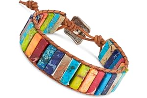 BENAVA Bracelet de Yoga Femme Agate Perles de Pierres Précieuses avec Pendentif Lotus Coloré | Bracelet de Pierres Précieuses Méditation | 16-24 cm