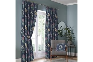 Dreams & Drapes And Drapes Design - Caberne - 100% Cotton Pair of Pencil Pleat Curtains With Tie-Backs - 46" Width x 54" Drop (117 x 137cm) in Navy