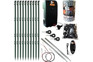 Ellofence Kit de clôture de pâturage complet avec appareil de clôture de pâturage, 10 piquets verts, toron de 200 m, testeur – Extrêmement silencieux 230 V