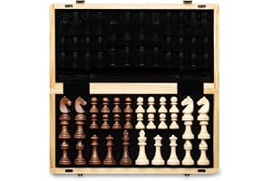 A&A Magnetic träschackspel, 38,1 cm, vikbart bräde, 7,6 cm, kungshöjd tysk riddare Staunton schack/valnöt & lönnträ