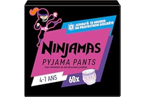Pampers Ninjamas Couches-Culottes pour Pipi au Lit, Taille 4 à 7 ans (17 - 30kg), 60 Sous-vêtements de nuit absorbants jetables, Fille, Protection Contre Les Fuites Toute La Nuit