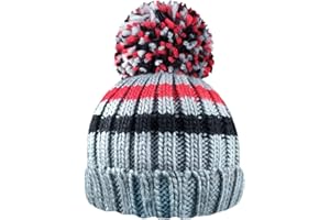 RockJock R80 Kids Girls Boys Ribbed Striped Thermal Insulating Bobble Hat with Cosy Fleece Lining