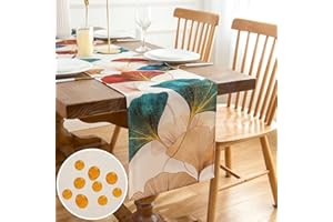 INHOBBOK Runner da Tavola Moderno Verde Oro Giallo Rosso Blu - Ginkgo Foglie Colorato Impermeabile per Matrimoni, Picnic, Feste, Cucina - 40x140cm
