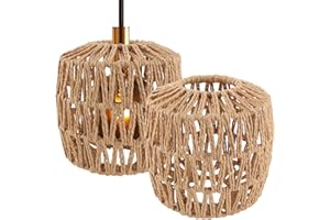 AKOLAFE Pack of 2 Lampshade Pendant Lamp 16 x 16 x 6.5 cm Lampshade Boho Rattan Paper Lampshade Replacement Shade Accessories for Floor Lamp, Table Lamp, Pendant Lights, Pendant Lampshades