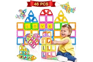 GLADTOP Construction Magnetique 46/68 Pièces Jouet Enfant 3 4 5 6 Ans Jeux pour Enfants Jeu Bloc de Construction Magnétique Educatif Jeux de Construction Aimante (46 pièces)