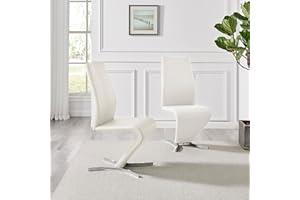 Furniturebox UK Dining Chairs - 2x Willow Modern Luxury Premium Chrome Metal Z Faux Leather Stylish Dining Chairs Set (White Chairs)