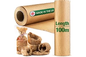 BERGVICH Sustainable Honeycomb Packing Paper 100m x 30cm | Made in UK | Bubble Wrap Alternative | Biodegradable Wrapping Paper for Moving, Packing & Shipping and Packing Breakables | Brown