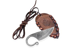 Toferner Couteau de poche celtique Forgé à la main dans le style celtique - Lame tranchante et pointue avec étui en cuir véritable - Pour les amateurs d'art et de culture