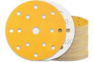 KONGMING 60 Piezas Disco Lija 150 mm Grano 320 15 Agujeros para Lijas para Lijadora Orbital