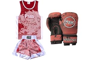 PRIME LEATHER PSS Ultimate Presents Kids Boxing Uniform Set of 2 Pieces Sublimation Design Student Boxing Uniform Uses Quick Dry Breathable fabric + Soft Shell Boxing Gloves 1019 4-OZ