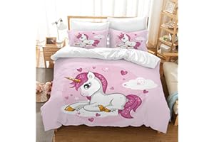 AVJWWD Set di biancheria da letto per bambini, in microfibra, con motivo a unicorno, con stampa 3D, 3 pezzi, con chiusura a strappo, morbido per ragazze (B, 200x200cm)