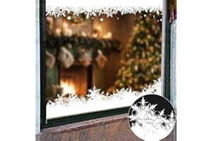 TOPEEDY 8m Christmas Snowflake Window Stickers,8pcs Winter Fluffy Snow and Frost Sticker Reusable Double-Side White Window Cling Display for Xmas Party Decoration-Snow Pile