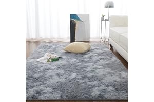 ‎CHOSHOME CHOSHOME Teppich Wohnzimmer,Flauschig Grau Langflor Bettvorleger Schlafzimmer Teppich,Shaggy rutschfest Hochflor Tie-dye Carpet, Hellgrau,90X150CM