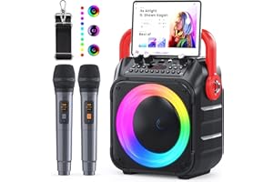 Ankuka Karaoké Adulte avec 2 Micro sans Fil Karaoke Enceinte Karaoke Bluetooth Portable avec Système Sono, Supporte TV/TWS/FM/AUX/USB/TF/REC pour Fête, Anniversaire, Maison(Rouge)