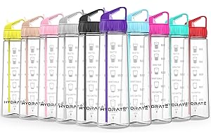 HYDRATE 900ml Water Bottle with Straw and Motivational Time Markings, BPA Free, Flip Cap, Drop Proof Sports Water Bottle, Ideal for Gym, Extra Strong Material Water Bottles with Straw (Purple)