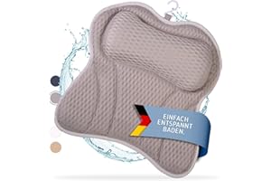 Toniamo Badewannenkissen | Premium Badekissen für Badewanne mit Kopfstütze & Nackenstütze | Kissen ideal als Badewannen Nackenkissen & Kopfkissen | Ergonomisches Wannenkissen mit Saugnäpfen | Grau