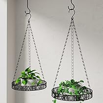 Lot De 2 Suspensions Macramé Avec Socle En Bois - Hauteur 93 Cm, Noir | Jardinières Suspendues Pour Intérieur, Mur Ou Plafond