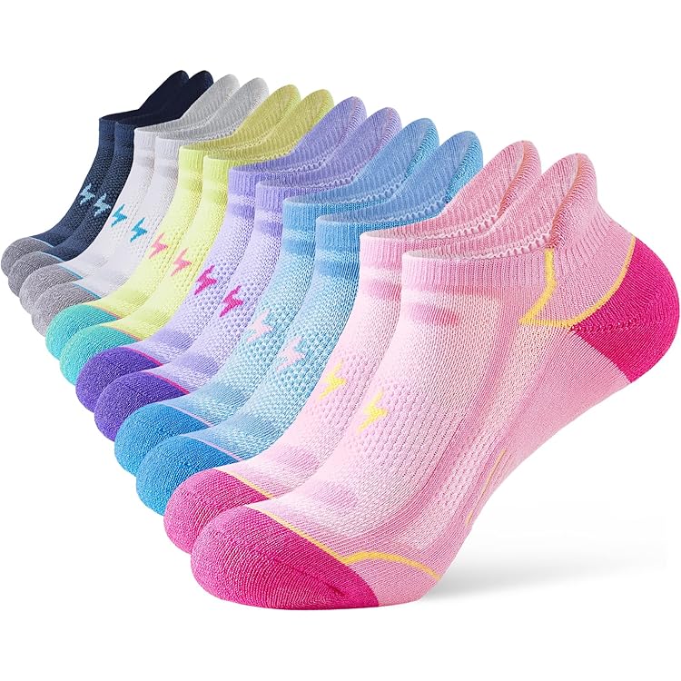 ILovDaisy Trainer hardloopsokken voor dames, 5 paar, enkelsportsokken voor dames, gewatteerde ademende sokken, laag uitgesneden atletische sokken voor dames en meisjes, 5 veelkleurig, 35-38 EU