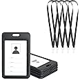 GLUN® Black Vertical Plastic ID Card Holder Case Open Case with 5 Black Premium Straps, Double Sides Visible, Unisex ID Card Holder Case for Office, School and Colleges Pack of 5