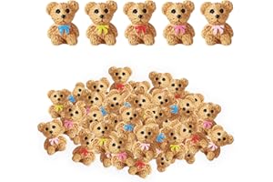 Lyreh 50pcs Mini Ours en Peluche, 5 Couleurs Nœud Papillon Mini Ours Résine Figurine Miniature Mignonne Petits Animaux en Résine pour Jardin Féerique Maison de Poupée Voiture Mariage Décoration