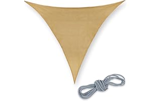 Relaxdays Triangular Sun Shade Sail 3 x 3 x 3 m HDPE Fabric UV Stabilised Concave Sun Protection with Guy Ropes, Sand