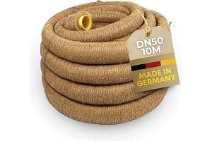 Dräneringsrör DN50 10 m med kokosbeläggning – perforerat PVC-dräneringsrör flexibelt och vågigt – naturlig filtereffekt mot igenslamning