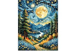 EFOTIML Paint by Numbers Kit per adulti principianti e bambini Età 8-12, 1pcs 16x20 Canvas per kit di vernice per adulti in scatola colorata (senza cornice) - Mountain River Moon Stars