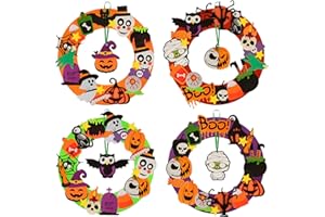 Benjia Wieniec na Halloween, zestaw rzemieślniczy dla dzieci, DIY, filcowy wieniec, ozdoby na Halloween, z bandażem, zombie, sową, dynią z horrorem, do aktywności imprezowych, 4 szt. (2501)