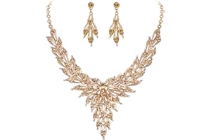 EVER FAITH Parure Femme Bijou Mariage Chaîne Feuille Multicouche Collier Boucles d'Oreilles Ensemble Cristal Strass