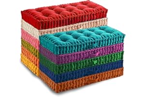 Zoomlie Coussin de Banc | Coussin de Meuble en Velours Poufé de 10 cm d’Épaisseur pour Intérieur | Coussin de Sol et de Baie Vitrée Française avec Poignée (Orange, 120 * 40 * 10 cm)