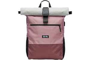 Ela Mo Rucksack Damen - Rolltop schön u. durchdacht - Laptop Rucksäcke für Frauen - Anti Diebstahl Tasche für Schule, Uni, Business (Strawberry Cream)