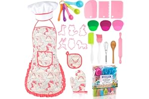 KAEGREEL Cucina Giocattolo per Bambini, 26Pz Set Utensili Cucina da Forno con Grembiule Unicorno/Cappello Chef/Cucchiai/Frullino, Regali di Ruolo da Chef per Ragazzi Ragazze 3+ Anni (Rosa)