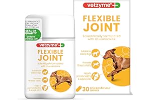 Vetzyme Flexible Joint Supplements for Dogs (30 Tablets) - Hip and Joint Care with Glucosamine, Tasty Chicken Flavour