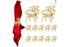 NZZVNZ 12 Servilleteros Dorados con Forma de Reno, Servilleteros de Navidad Servilleteros Dorados Servilleteros de Ciervo Añada un Ambiente Decorativo a su Mesa de Navidad
