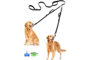 PetBonus Hundeleine Doppelleine für 2 Hunde, Keine Verwicklung Leine für 2 Hunde Groß, Verstellbar Reflektierend Doppelte Leinen mit 4 Gemütlich Gepolsterte Griffe (Schwarz)