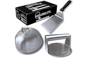 Quirility - Smash Burger Kit Professionale in Acciaio Inossidabile con Certificato EU Contatto Alimentare - Pressa per Hamburger - Smash Burger Press - Schiaccia Hamburger (PRO)