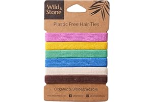 Wild & Stone | Pack of 6 | 100% Biodegradable and Plastic-Free Elastic Hair Ties | 100% Organic Cotton and Natural Plant-Based Rubber | No Crease Ponytail Holder (Multicolour)