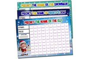 Gifts and Temptations Christmas Fundraising Scratch Cards, Pack of 3, A4 Size, 100 Names, Predict The Name Games for Snowman, Elf and Frosty's Dog